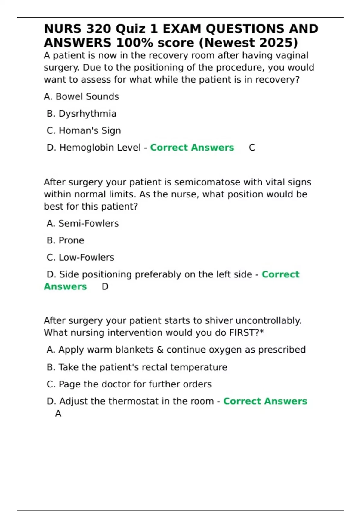 NURS 320 Quiz 1 EXAM QUESTIONS AND ANSWERS 100- score (Newest 2025 ...