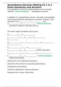 Quantitative Decision-Making Ch 1 & 2 Exam Questions and Answers