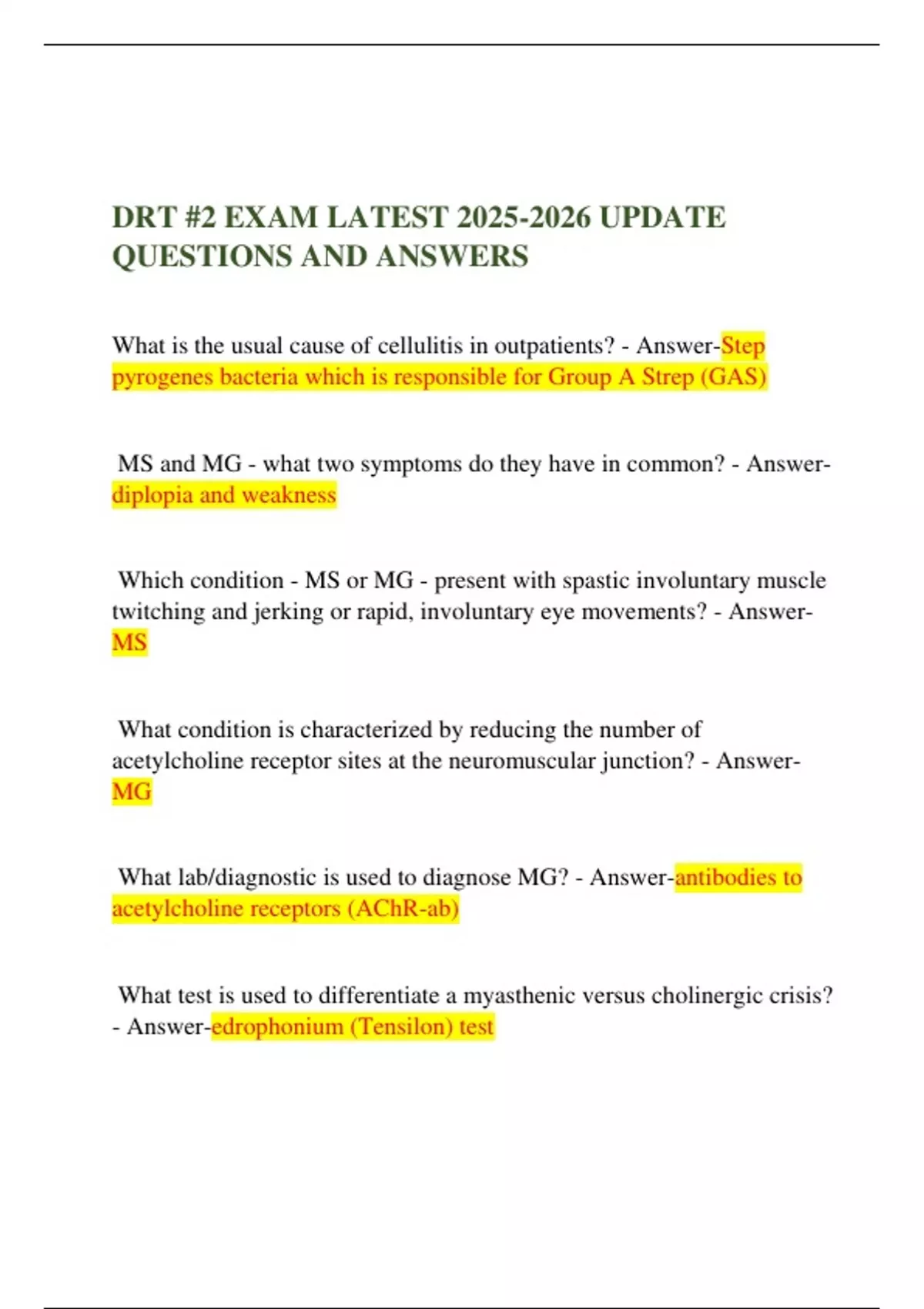 DRT #2 EXAM LATEST UPDATE QUESTIONS AND ANSWERS - DRT #2 - Stuvia US