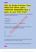 CDL Air Brake Practice Test PRACTICE WITH 100&percnt; VERIFIED ANSWERS&excl;&excl;Get a pass on your first trial&excl;&excl;