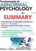 Summary Fundamentals of Abnormal Psychology 10th edition &lpar;INT&period; ED&comma;&rpar;- Comer - 9781319441326  &plus; test bank &plus; key concepts &plus; learning goals - ALL IN 1