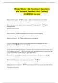 Illinois Driver's Ed Final Exam Questions and Answers Verified 100&percnt; Correct&vert; 2024&sol;2025 Version
