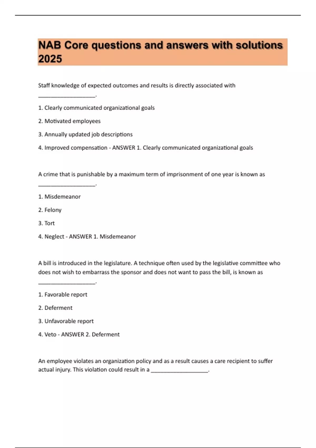 NAB Core questions and answers with solutions 2025 - NAB Core - Stuvia US