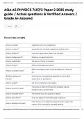 AQA AS PHYSICS 7407&sol;2 Paper 2 2025 study guide &sol; Actual questions & Verfified Answers &sol; Grade A&plus; Assured