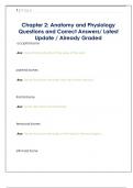 Chapter 2&colon; Anatomy and Physiology  Questions and Correct Answers&sol; Latest  Update &sol; Already Graded