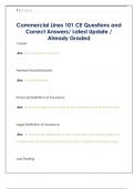   Commercial Lines 101 CE Questions and  Correct Answers&sol; Latest Update &sol;  Already Graded