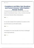 Compliance and Ethics Quiz Questions  and Correct Answers&sol; Latest Update &sol;  Already Graded