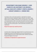 OB MATERNITY HESI EXAM VERSION 1 &vert; 2025  COMPLETE HESI MATERNITY OB VERSION 1  ACTUAL EXAM WITH CORRECT VERIFED ANWERS &vert;  ALREADY GRADED A&plus; &vert; BRAND NEW