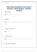 Electrolysis Questions and Correct Answers&sol; Latest Update &sol; Already Graded