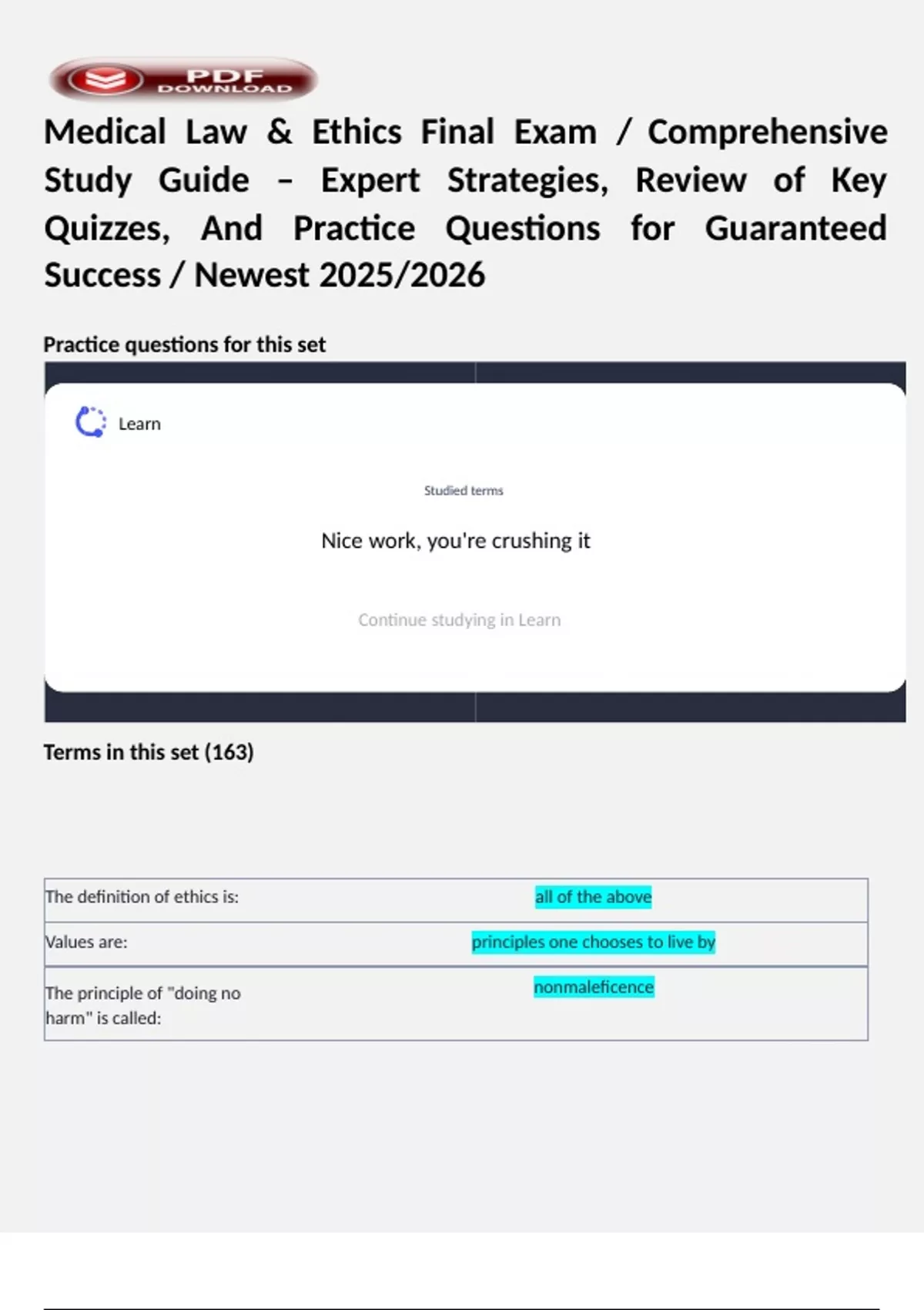 Medical Law & Ethics Final Exam / Comprehensive Study Guide – Expert ...