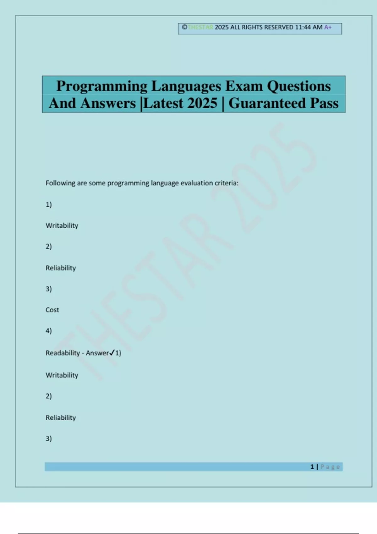Programming Languages Exam Questions And Answers |Latest 2025 ...