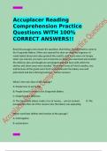 Accuplacer Reading Comprehension Practice Questions WITH 100&percnt; CORRECT ANSWERS&excl;&excl;