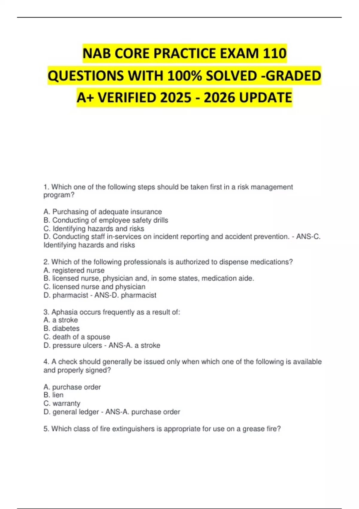 Nab Comprehension NAB CORE PRACTICE EXAM 110 QUESTIONS WITH 100% SOLVED -GRADED A+ ...