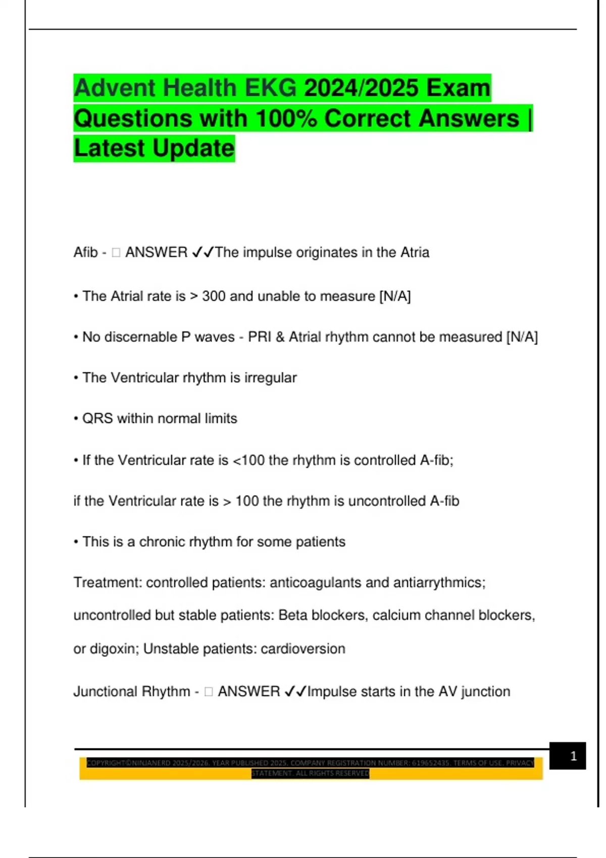 Advent Health EKG 2024/2025 Exam Questions with 100% Correct Answers | Latest Update - Ekg ...