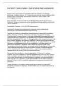 PATIENT CARE EXAM 1 QUESTIONS AND ANSWERS