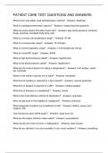 PATIENT CARE TEST QUESTIONS AND ANSWERS