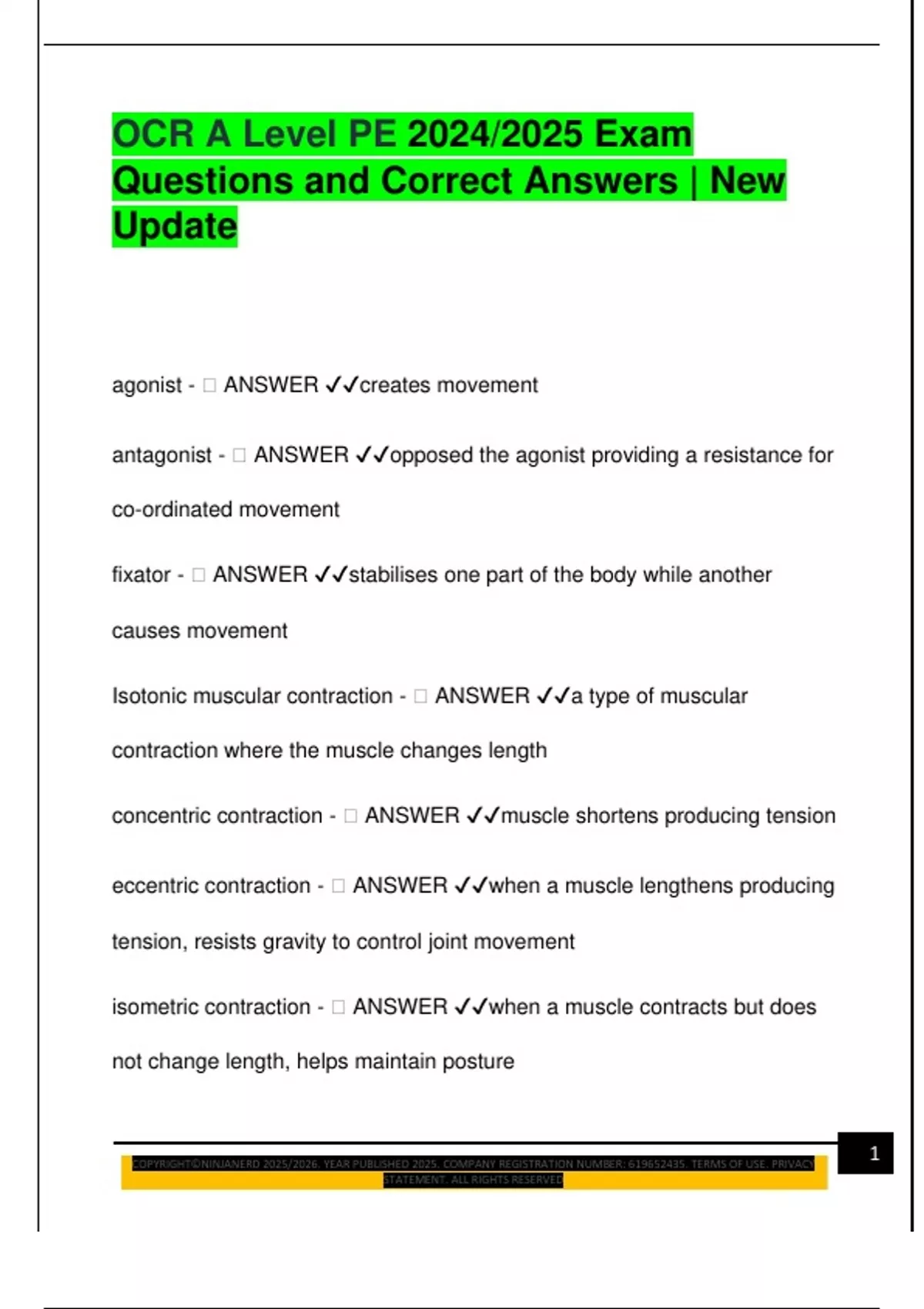 OCR A Level PE 2024/2025 Exam Questions and Correct Answers | New ...