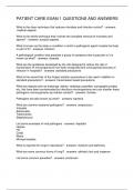 PATIENT CARE EXAM 1 QUESTIONS AND ANSWERS