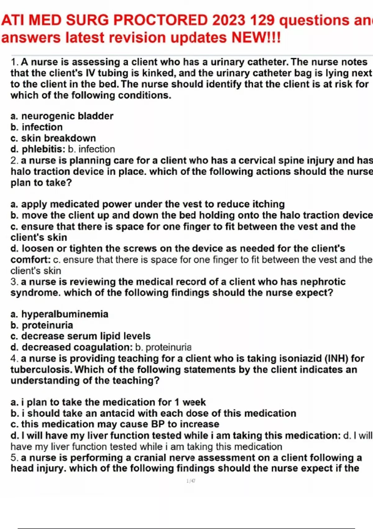 ATI MED SURG PROCTORED 2023 129 questions and answers latest revision ...