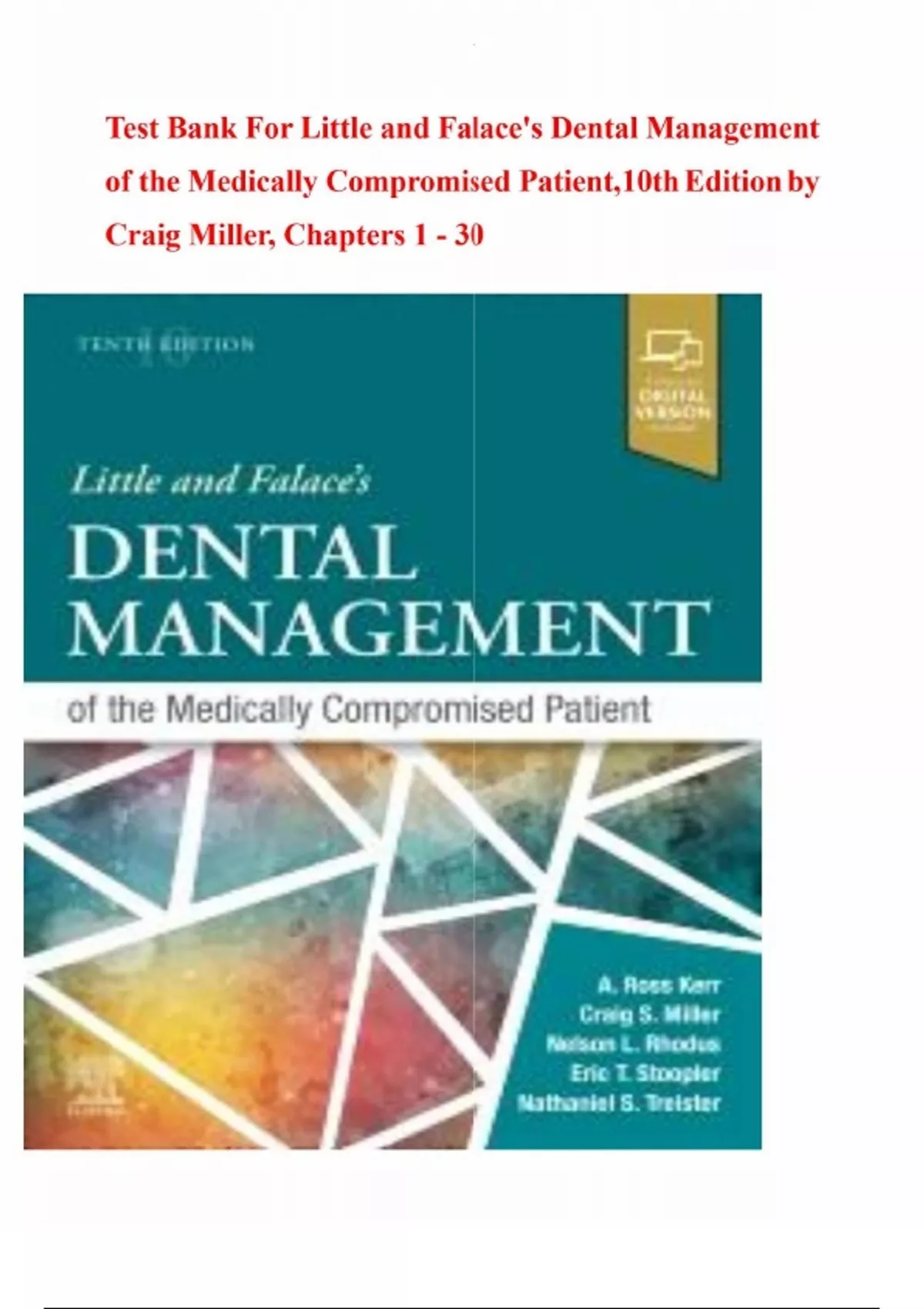 Test Bank For Little and Falace-s Dental Management of the Medically ...