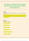 CPA ethics course Exam &lpar;Latest Update&rpar;  Questions and Verified Answers &lpar;100&percnt;  Guaranteed Pass&rpar;&period; 