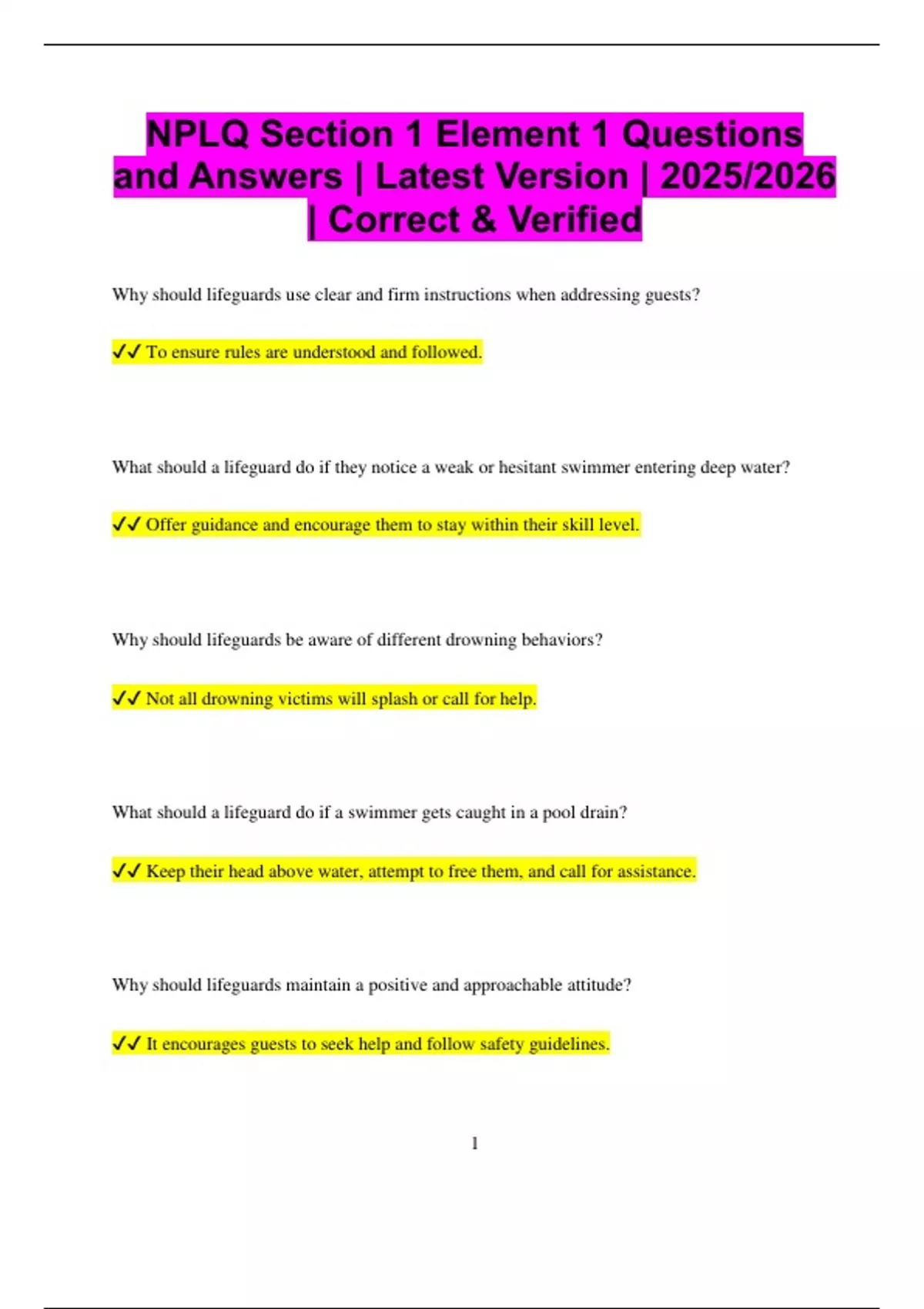 NPLQ Section 1 Element 1 Questions and Answers | Latest Version | 2025/ ...