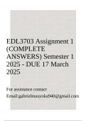 EDL3703 Assignment 1 &lpar;COMPLETE ANSWERS&rpar; Semester 1 2025 - DUE 17 March 2025
