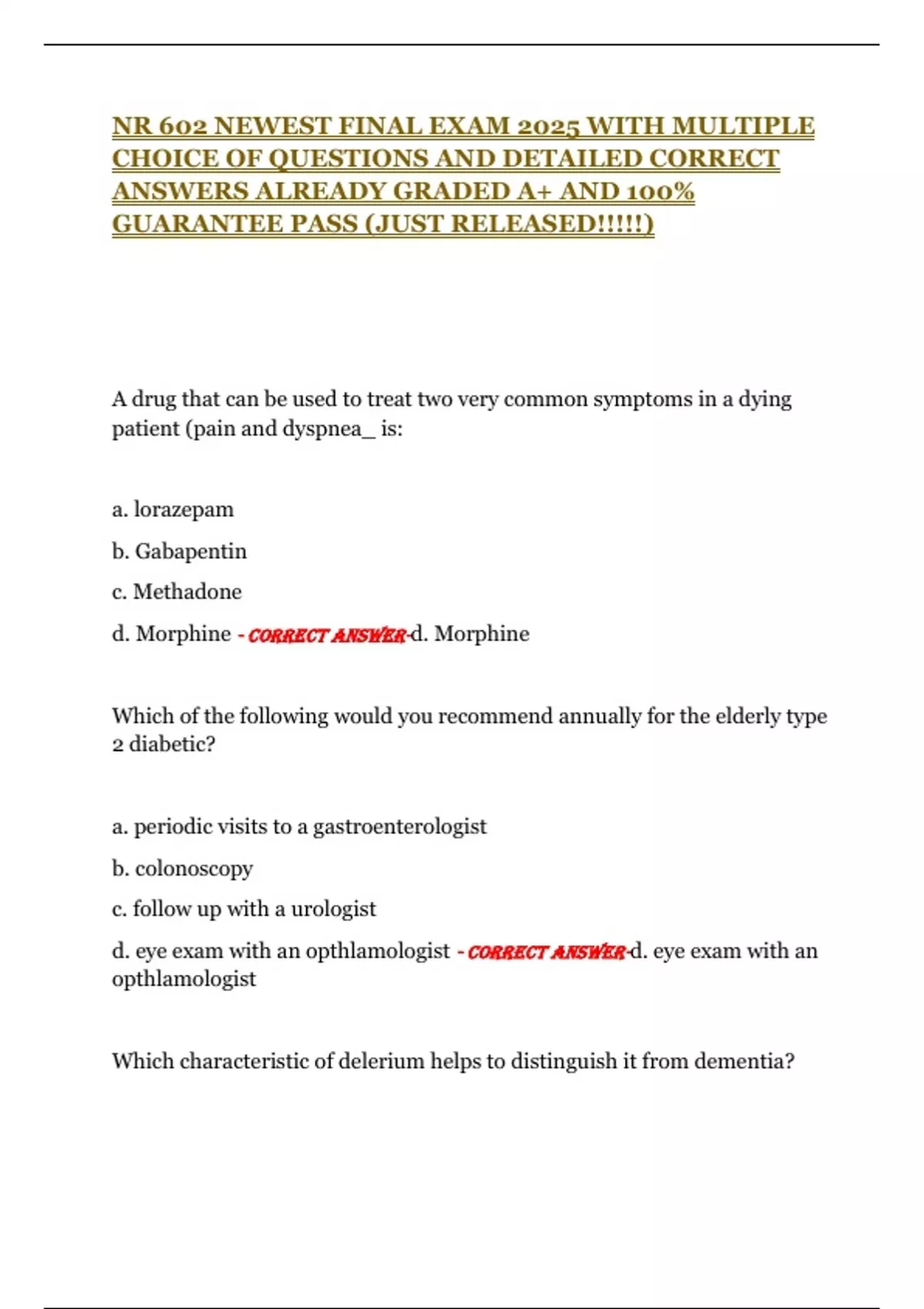 NR 602 NEWEST FINAL EXAM 2025 WITH MULTIPLE CHOICE OF QUESTIONS AND ...
