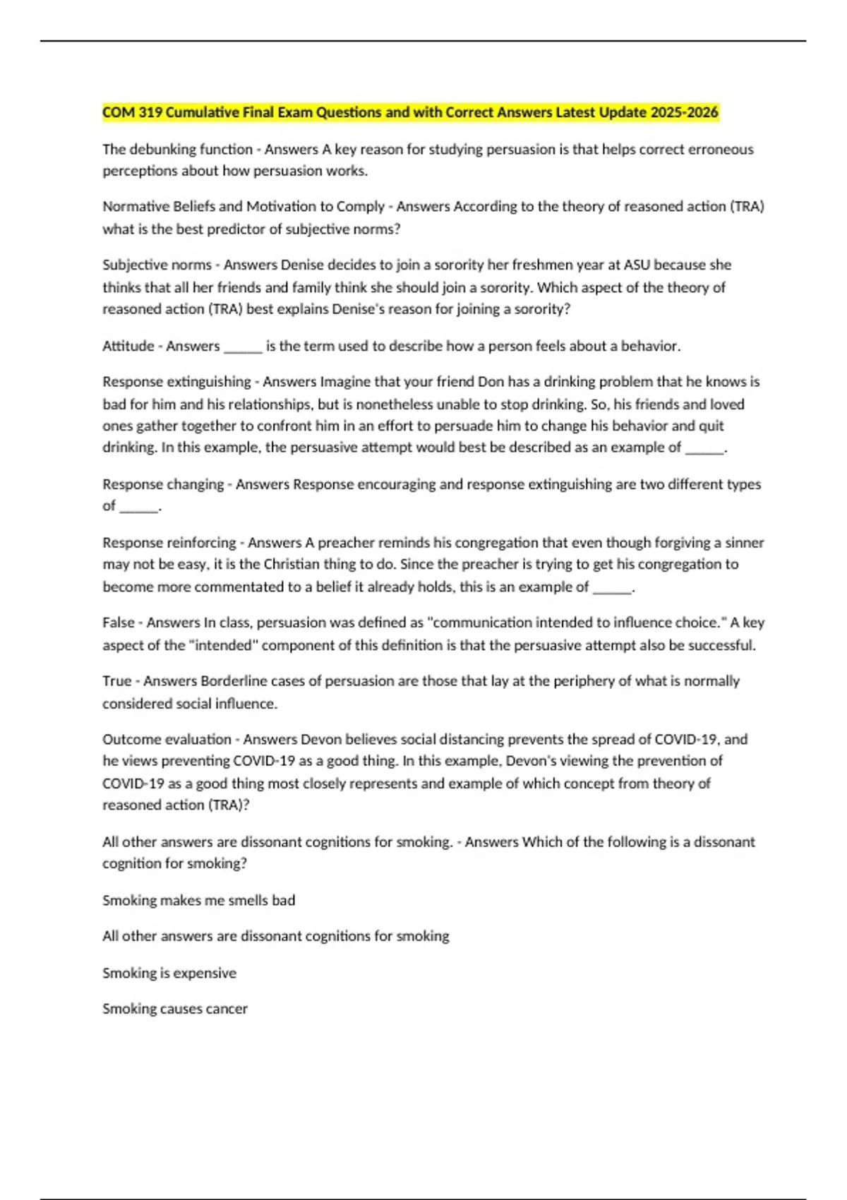 COM 319 Cumulative Final Exam Questions and with Correct Answers Latest ...