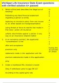 Michigan Life Insurance State Exam questions with verified solution A&plus; passed