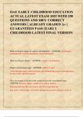 OAE EARLY CHILDHOOD EDUCATION  ACTUAL LATEST EXAM 2025 WITH 250  QUESTIONS AND 100&percnt; CORRECT  ANSWERS &vert; ALREADY GRADED A&plus; &vert;  GUARANTEED PASS &vert; EARLY  CHILDHOOD LATEST FINAL VERSION