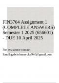 FIN3704 Assignment 1 &lpar;COMPLETE ANSWERS&rpar; Semester 1 2025 &lpar;656601&rpar; - DUE 10 April 2025
