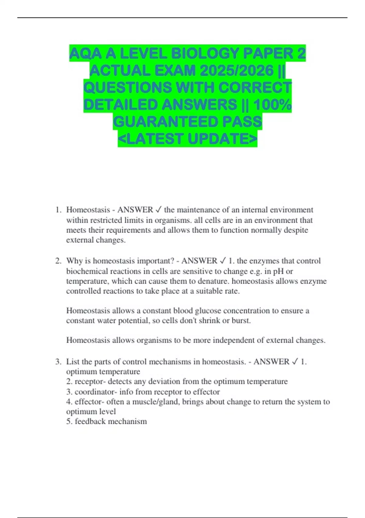 AQA A LEVEL BIOLOGY PAPER 2 ACTUAL EXAM 2025/2026 || QUESTIONS WITH ...