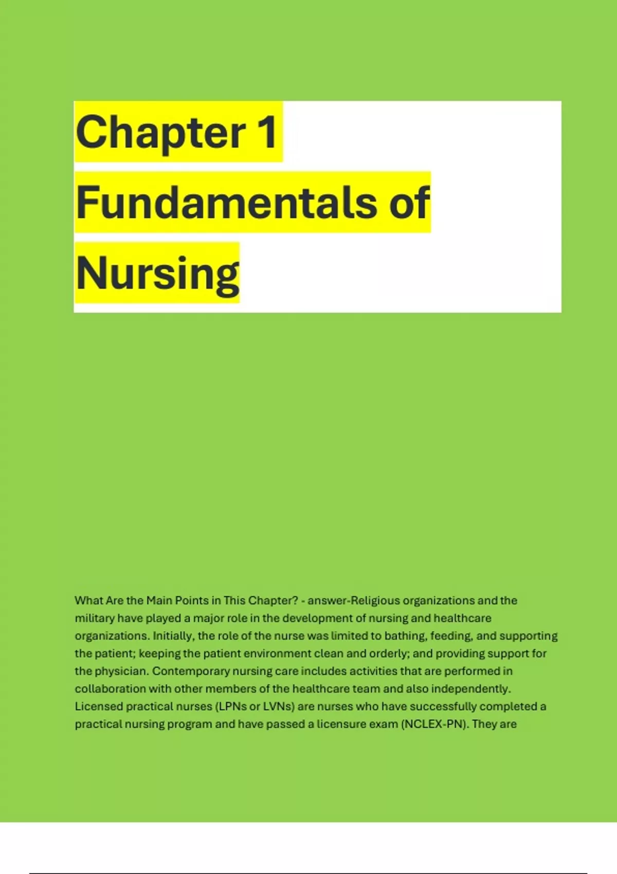 Chapter 1 Fundamentals of Nursing - Nursing course - Stuvia US