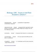Biology 180 - Exam 4 Verified Answers &lpar;2025&rpar;&excl;&excl;