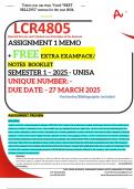 LCR4805 ASSIGNMENT 1 MEMO - SEMESTER 1 - 2025 UNISA &ndash; DUE DATE&colon; - 27 MARCH 2025 &lpar;DETAILED ANSWERS WITH FOOTNOTES AND A BIBLIOGRAPHY - DISTINCTION GUARANTEED&excl;&rpar;