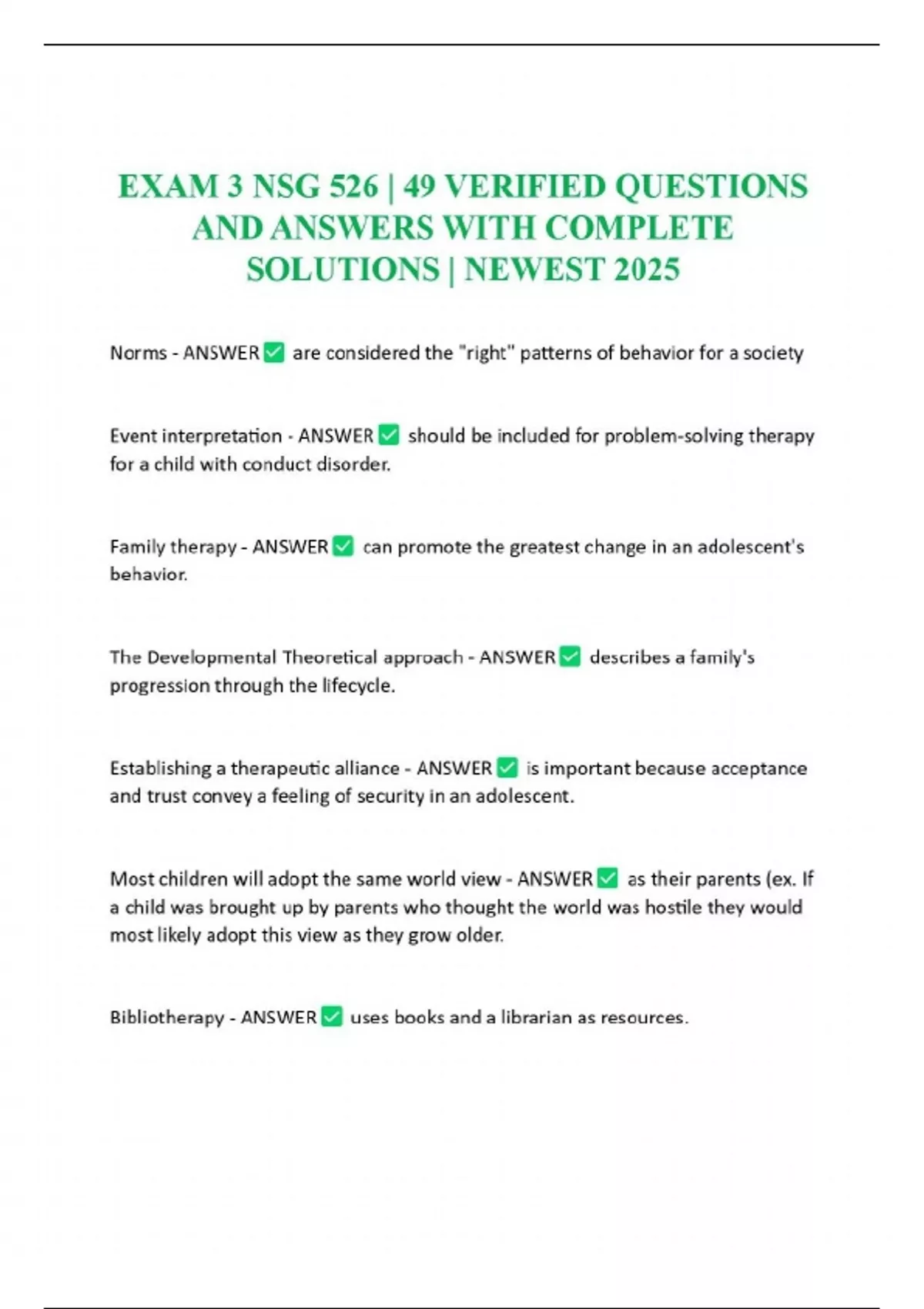 EXAM 3 NSG 526 | 49 VERIFIED QUESTIONS AND ANSWERS WITH COMPLETE ...