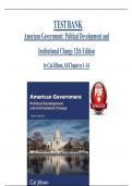 TEST BANK - American Government&colon; Political Development and Institutional Change 12th Edition by Cal Jillson&comma; All Chapters 1 - 16&comma; Complete Latest Version