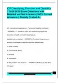 ICF Classifying&comma; Function and Disability  3 2024&sol;2025 Exam Questions with  Detailed Verified Answers &lpar;100&percnt; Correct  Answers&rpar; &vert; Already Graded A&plus;