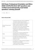 NCE Exam&colon; Professional Orientation and Ethics 2025&vert; COMPLETE EXAM SET &lpar;questions and verified answers&rpar;frequently most tested questions &vert; already passed&excl;&excl;