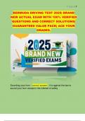 BERMUDA DRIVING TEST 2025&vert; BRAND  NEW ACTUAL EXAM WITH 100&percnt; VERIFIED  QUESTIONS AND CORRECT SOLUTIONS&vert;  GUARANTEED VALUE PACK&vert; ACE YOUR  GRADES&period; 