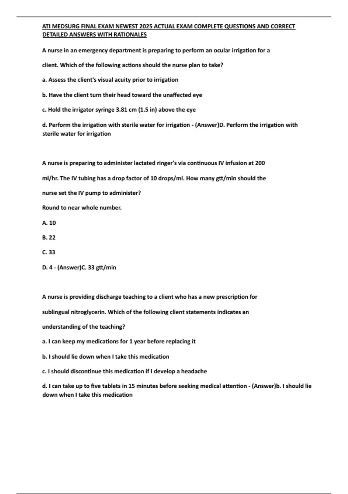 ATI MEDSURG FINAL EXAM NEWEST 2025 ACTUAL EXAM COMPLETE QUESTIONS AND ...
