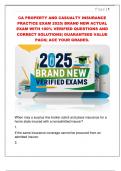 CA PROPERTY AND CASUALTY INSURANCE  PRACTICE EXAM 2025&vert; BRAND NEW ACTUAL  EXAM WITH 100&percnt; VERIFIED QUESTIONS AND  CORRECT SOLUTIONS&vert; GUARANTEED VALUE  PACK&vert; ACE YOUR GRADES&period; 