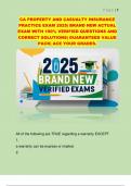 CA PROPERTY AND CASUALTY INSURANCE  PRACTICE EXAM 2025&vert; BRAND NEW ACTUAL  EXAM WITH 100&percnt; VERIFIED QUESTIONS AND  CORRECT SOLUTIONS&vert; GUARANTEED VALUE  PACK&vert; ACE YOUR GRADES&period; 