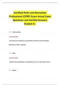 Certified Parks and Recreation Professional &lpar;CPRP&rpar; Exam Actual Exam Questions and Verified Answers Graded A&plus;