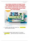 CALIFORNIA DRIVERS ED PERMIT EXAM  2025&vert; BRAND NEW ACTUAL EXAM WITH  100&percnt; VERIFIED QUESTIONS AND CORRECT  SOLUTIONS&vert; GUARANTEED VALUE PACK&vert;  ACE YOUR GRADES&period;