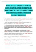 FEMA IS-317&period;A&colon; INTRODUCTION TO COMMUNITY EMERGENCY RESPONSE TEAM &lpar;CERT&rpar; ACTUAL EXAM QUESTIONS WITH DETAILED VERIFIED ANSWERS ALREADY GRADED A&plus;