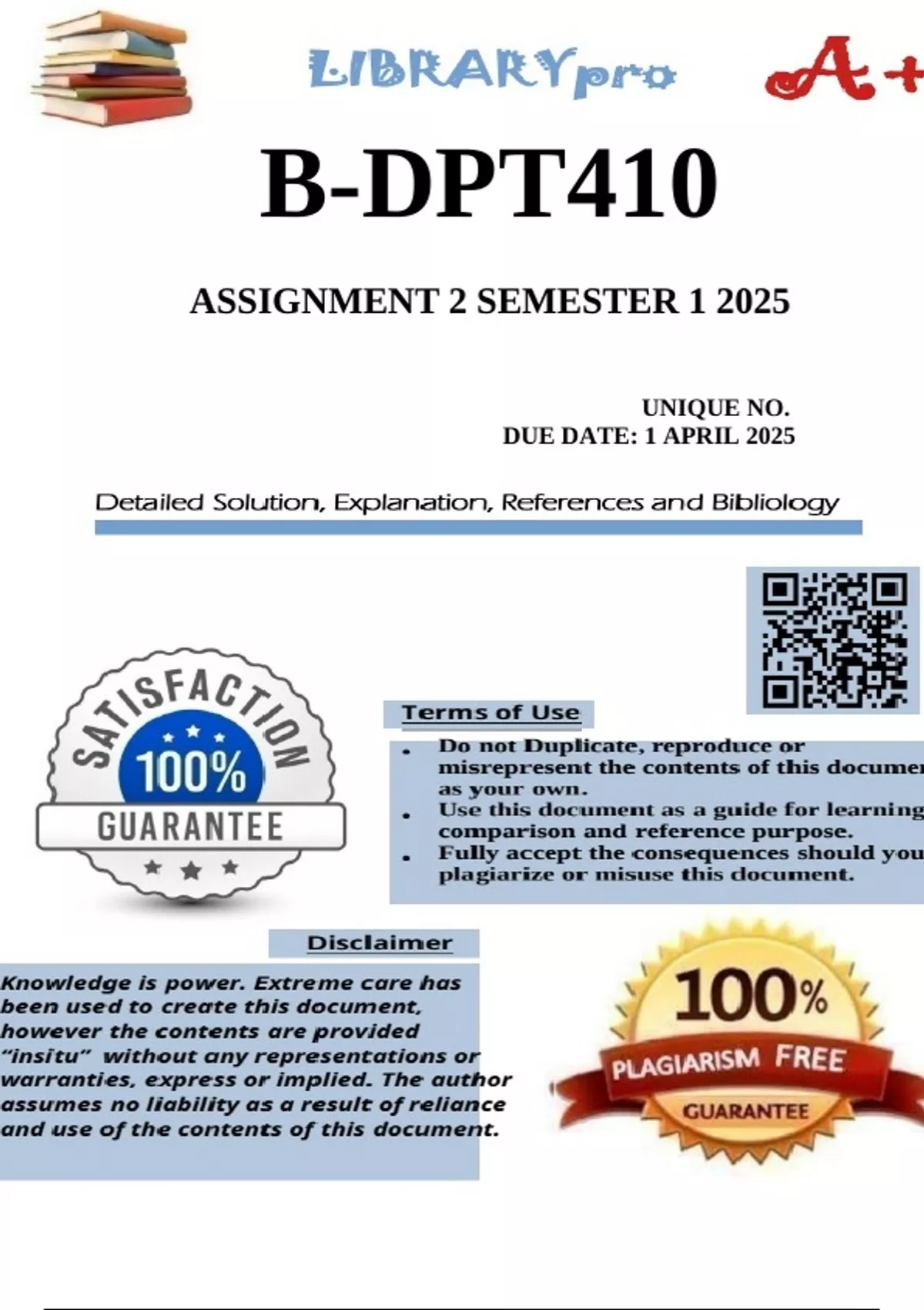 B-DPT 410 Assignment 2 (100% COMPLETE ANSWERS) Semester 1 2025 - DUE 1 ...