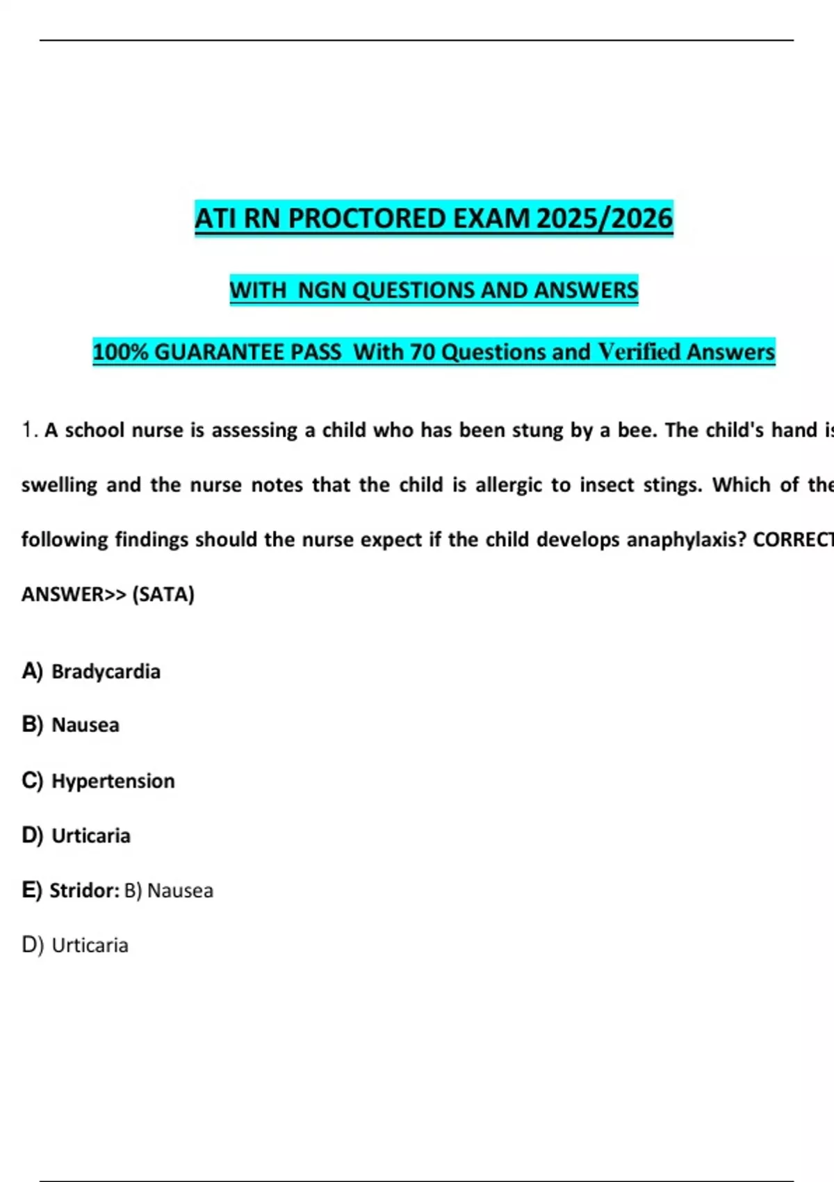 ATI RN PROCTORED EXAM 2025/2026 WITH NGN QUESTIONS AND ANSWERS 100% ...