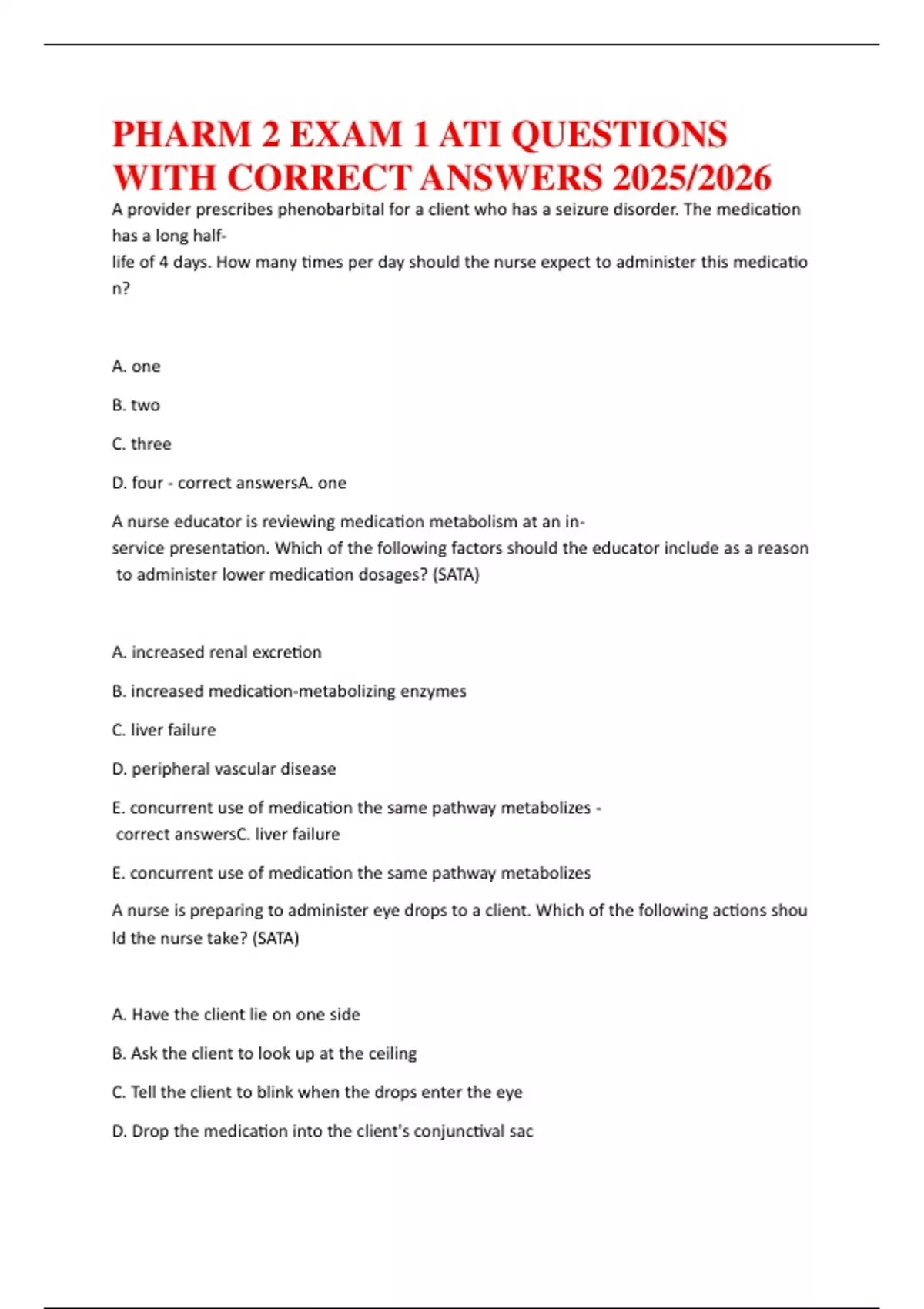 PHARM 2 EXAM 1 ATI QUESTIONS WITH CORRECT ANSWERS 2025. - ATI ...